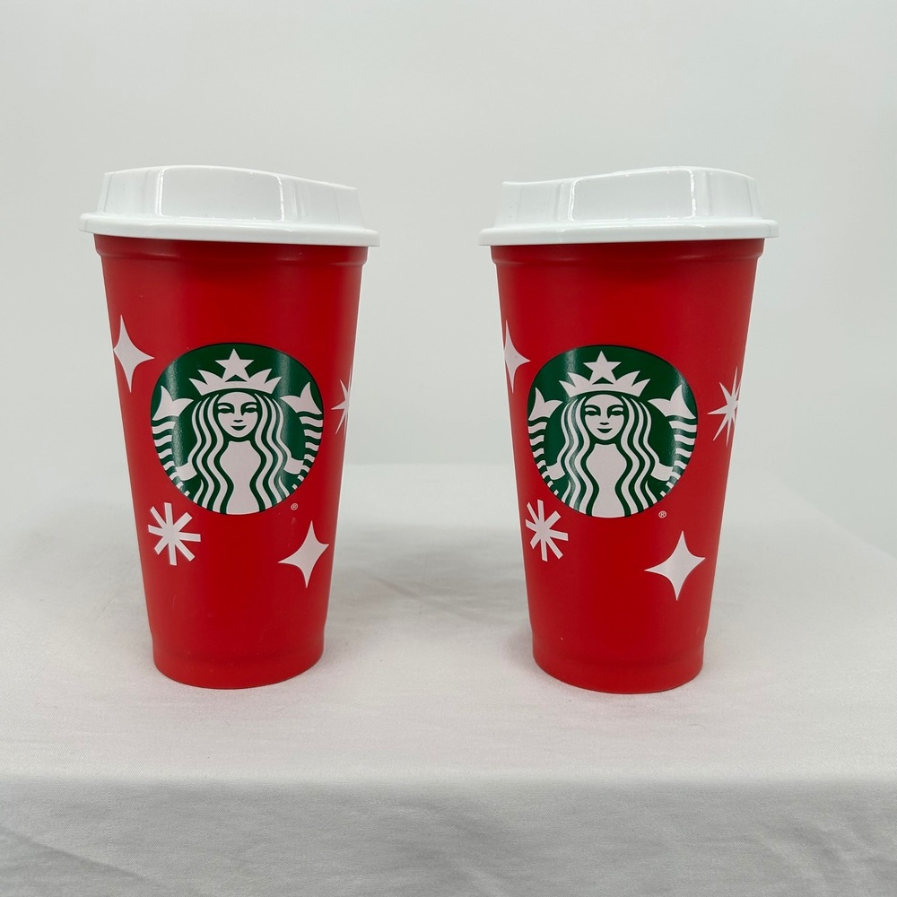 Starbucks 25 Years of Holiday Cup Cheer Red Reusable Hot Cup Tumbler‎ (2) 16oz